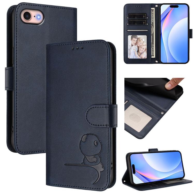Litter Panda Embossing RFID Leather Phone Case with Lanyard, For iPhone 14 Pro Max, For iPhone SE 2022 / 2020 / 8 / 7, For iPhone 13 Pro Max, For iPhone 13 Pro
