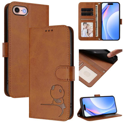 Litter Panda Embossing RFID Leather Phone Case with Lanyard, For iPhone 14 Pro Max, For iPhone SE 2022 / 2020 / 8 / 7, For iPhone 13 Pro Max, For iPhone 13 Pro