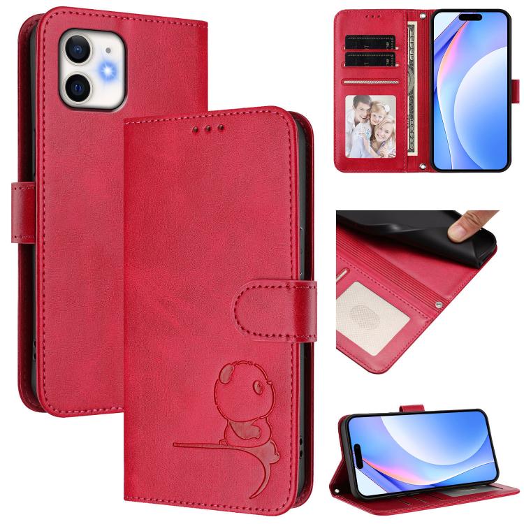 Litter Panda Embossing RFID Leather Phone Case with Lanyard, For iPhone 13 mini, For iPhone 12 / 12 Pro, For iPhone 12 Pro Max, For iPhone 12 mini