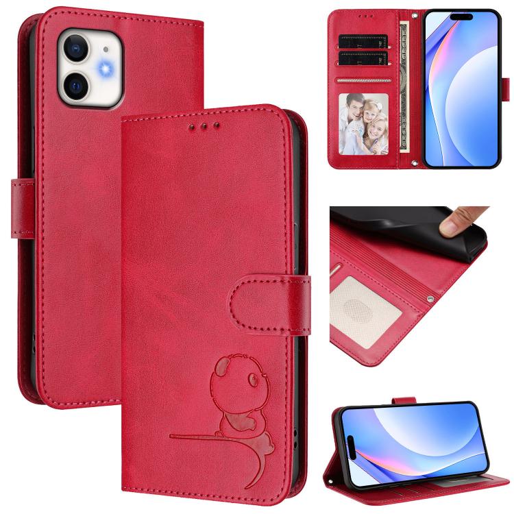 Litter Panda Embossing RFID Leather Phone Case with Lanyard, For iPhone 13 mini, For iPhone 12 / 12 Pro, For iPhone 12 Pro Max, For iPhone 12 mini