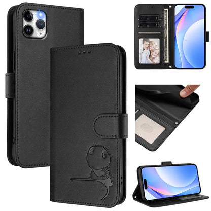 Litter Panda Embossing RFID Leather Phone Case with Lanyard, For iPhone 11 Pro Max, For iPhone 11, For iPhone 11 Pro, For iPhone X / XS