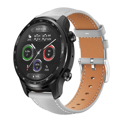 xDfind Flat Head Black Shark Fine Grain Leather Watch Band, 20mm For Ticwatch GTH / E3 / E / 2, 22mm For Ticwatch Pro X / Pro3 / Pro / GTX / E2