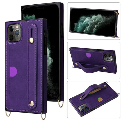 Wrist Strap PU+TPU Shockproof Protective Case with Crossbody Lanyard & Holder & Card Slot, For iPhone 11 Pro, For iPhone 11 Pro Max