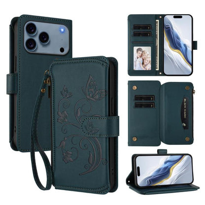 Butterfly Love Flower Multi-card Zipper Wallet Leather Phone Case, For iPhone 17e / 16e, For iPhone 17 Pro Max, For iPhone 17 Pro