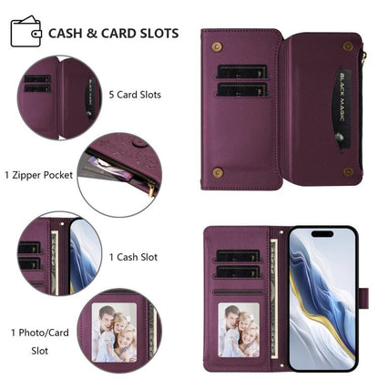 Butterfly Love Flower Multi-card Zipper Wallet Leather Phone Case, For iPhone 17e / 16e, For iPhone 17 Pro Max, For iPhone 17 Pro