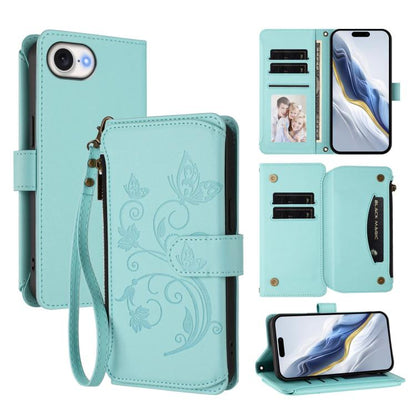 Butterfly Love Flower Multi-card Zipper Wallet Leather Phone Case, For iPhone 17e / 16e, For iPhone 17 Pro Max, For iPhone 17 Pro