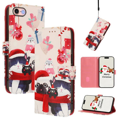 Christmas Series Buckle Leather Phone Case with Hand Strap, For iPhone 14 Pro Max, For iPhone SE 2022 / SE 2020 / 8 / 7, For iPhone 13 Pro Max, For iPhone 13 Pro