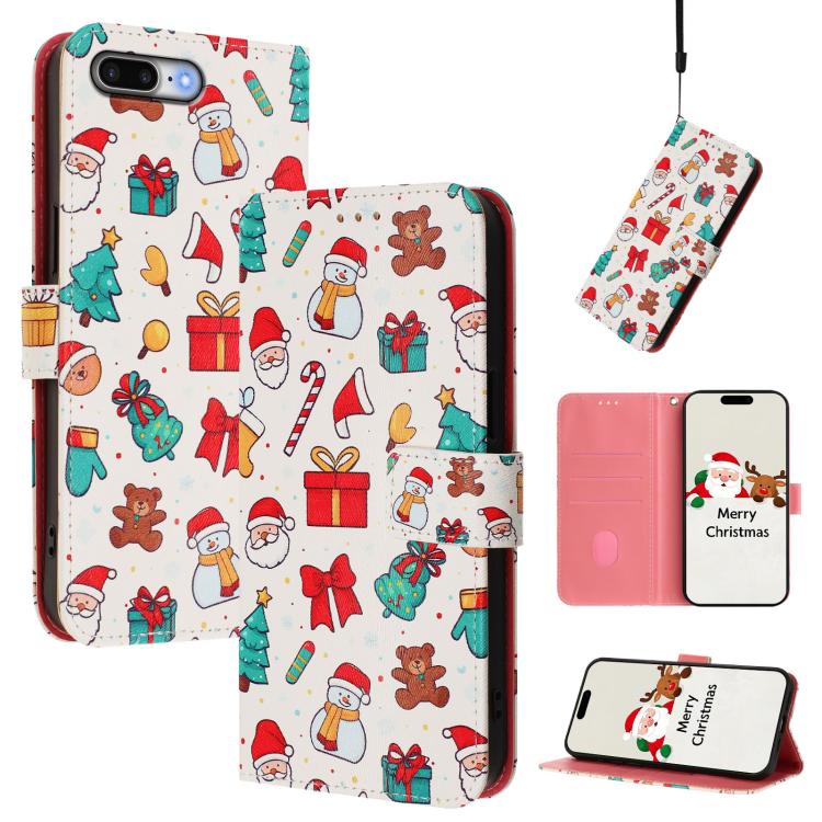 Christmas Series Buckle Leather Phone Case with Hand Strap, For iPhone XR, For iPhone XS Max, For iPhone 8 Plus / 7 Plus
