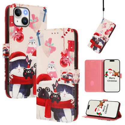 Christmas Series Buckle Leather Phone Case with Hand Strap, For iPhone 15, For iPhone 14 Plus, For iPhone 14 / 13, For iPhone 14 Pro