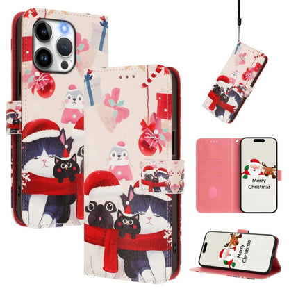 Christmas Series Buckle Leather Phone Case with Hand Strap, For iPhone 15, For iPhone 14 Plus, For iPhone 14 / 13, For iPhone 14 Pro