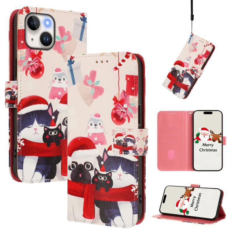 Christmas Series Buckle Leather Phone Case with Hand Strap, For iPhone 16, For iPhone 15 Pro Max, For iPhone 15 Pro, For iPhone 15 Plus