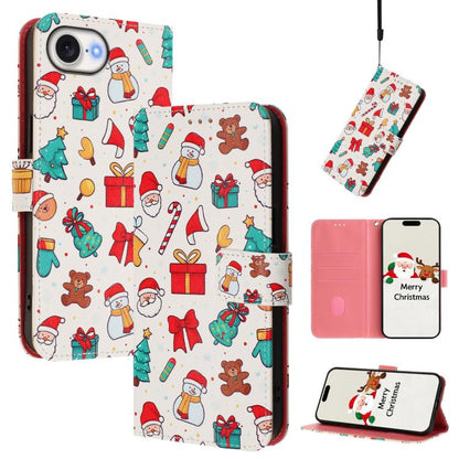 Christmas Series Buckle Leather Phone Case with Hand Strap, For iPhone 17e / 16e, For iPhone 17 Pro Max, For iPhone 17 Pro, For iPhone 17