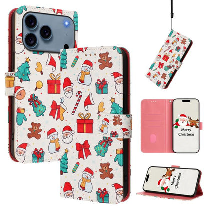 Christmas Series Buckle Leather Phone Case with Hand Strap, For iPhone 17e / 16e, For iPhone 17 Pro Max, For iPhone 17 Pro, For iPhone 17