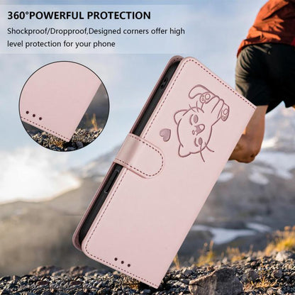 Embossed Heart Cat Leather Phone Case with Hand Strap, For iPhone 17 Pro, For iPhone 17