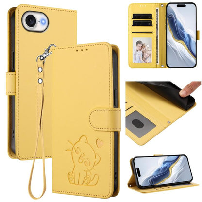 Embossed Heart Cat Leather Phone Case with Hand Strap, For iPhone 17e / 16e, For iPhone 17 Pro Max