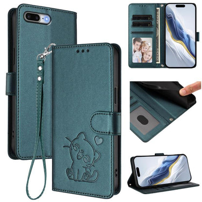 Embossed Heart Cat Leather Phone Case with Hand Strap, For iPhone 7 Plus / 8 Plus