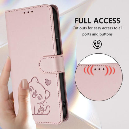 Embossed Heart Cat Leather Phone Case with Hand Strap, For iPhone 13 Pro Max, For iPhone 13 Pro
