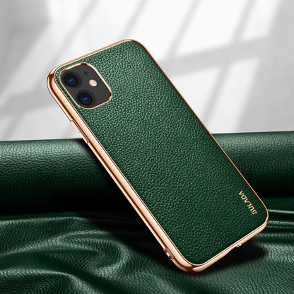 SULADA Litchi Texture Leather Electroplated Shckproof Protective Case, For iPhone 11 Pro, For iPhone 11, For iPhone 11 Pro Max