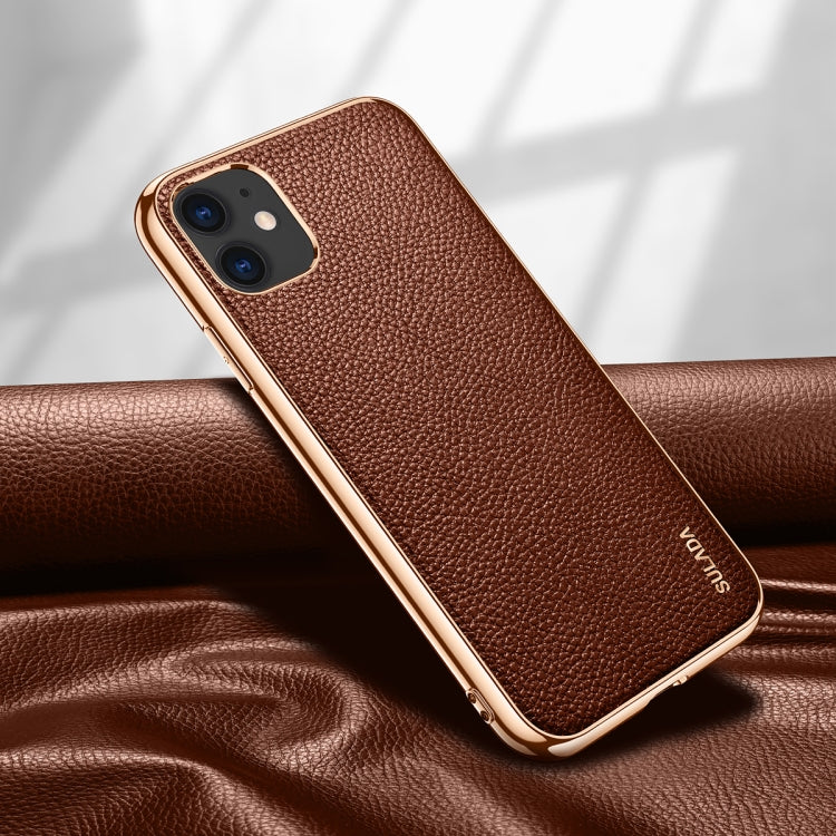 SULADA Litchi Texture Leather Electroplated Shckproof Protective Case, For iPhone 11 Pro, For iPhone 11, For iPhone 11 Pro Max