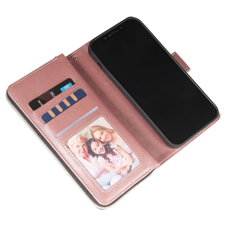 Zipper Wallet Bag Horizontal Flip PU Leather Case with Holder & 9 Card Slots & Wallet & Lanyard & Photo Frame, For iPhone 12 mini, For iPhone 12 / 12 Pro, For iPhone 12 Pro Max, For iPhone X / XS