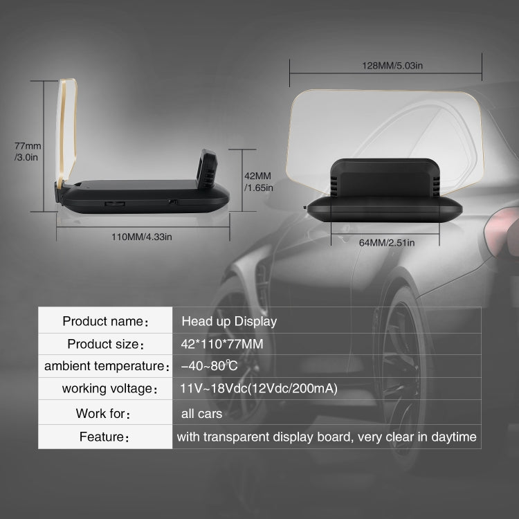 C1 OBD2 + GPS Mode Car HUD Head-up Display Compass / Speed / Water Temperature / Voltage Display / Speed Alarm / Fault Alarm, C1 Without Navigation Function