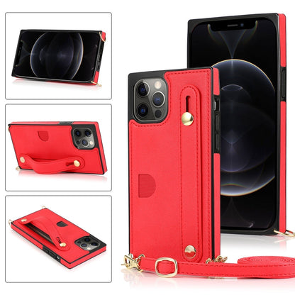 PU+TPU Shockproof Protective Case with Crossbody Lanyard & Holder & Card Slot & Wrist Strap, For iPhone 12 mini, For iPhone 12 / 12 Pro, For iPhone 12 Pro Max