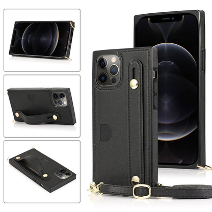 PU+TPU Shockproof Protective Case with Crossbody Lanyard & Holder & Card Slot & Wrist Strap, For iPhone 12 mini, For iPhone 12 / 12 Pro, For iPhone 12 Pro Max