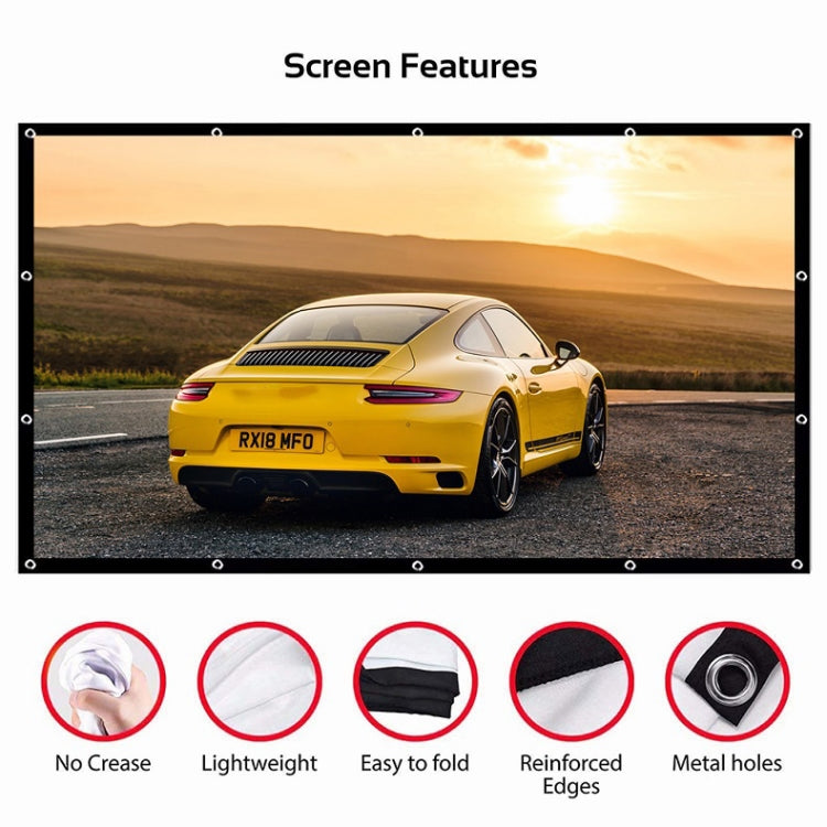Simple Folding Thin Polyester Projector Film Curtain, 60 inch (16:9) Projection Area: 132x75cm, 60 inch (4:3) Projection Area: 120x90cm, 72 inch (16:9) Projection Area: 159x90cm, 72 inch (4:3) Projection Area: 146x110cm                                 ...
