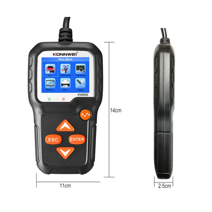 KONNWEI KW650 6V- 12V Car Motorcycle Battery Lawn Mower Detector with 2.4 inch Color Display & Waveform Graph, KW650