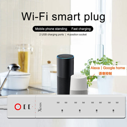 2 x USB Ports + 4 x UK Plug Jack WiFi Remote Control Smart Power Socket Works with Alexa & Google Home, Cable Length: 1.8m, AC 90-265V, UK Plug, 4xUSB + 3xUK Plug(UK Plug)