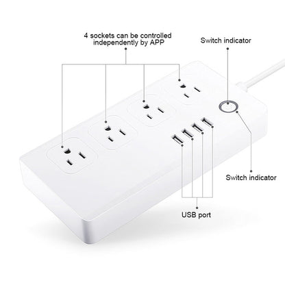 4 x USB Ports + 4 x US Plug Jack WiFi Remote Control Smart Power Socket Works with Alexa & Google Home, AC 110-240V, US Plug, 4xUSB + 4xUS Plug(US Plug)