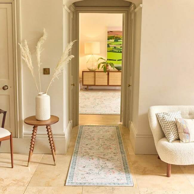 Eco-Washable Green Rug Floral Design