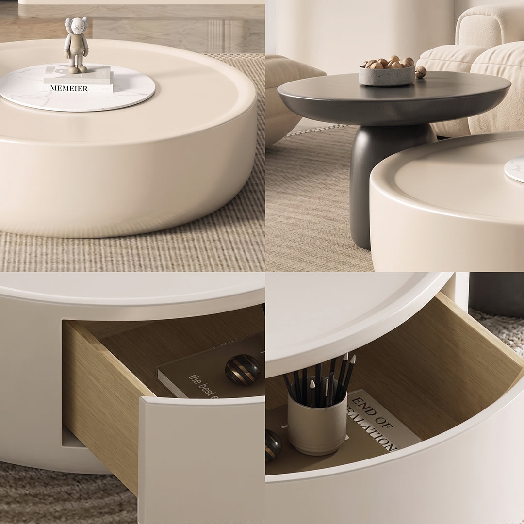 Eudora Modern Nesting Coffee Table Set With TV Stand, Cream And Grey