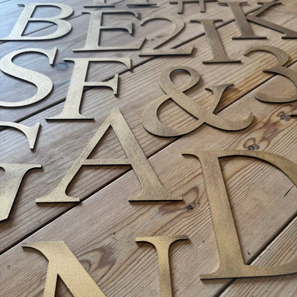 Distressed Gold 5" or 12" Classic Metal Letters, A-Z, 0-9