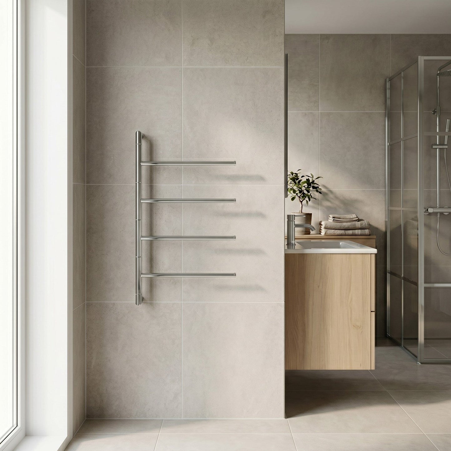 Smedbo Outline Lite FK634 Swing Arm Towel Rail — 4 Arms, Wall-Mounted