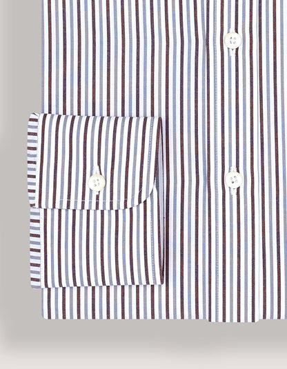 Maroon and Grey Striped Formal Shirt
