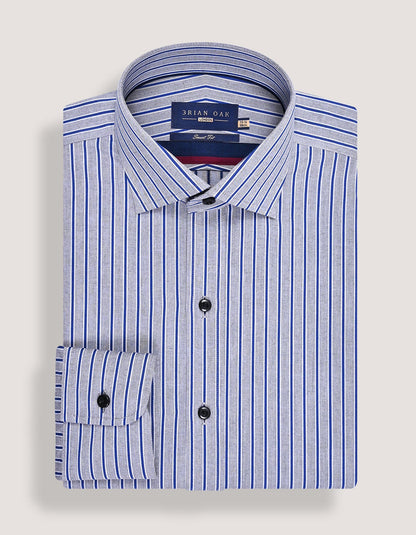 Royal Blue Striped Grey Formal Shirt