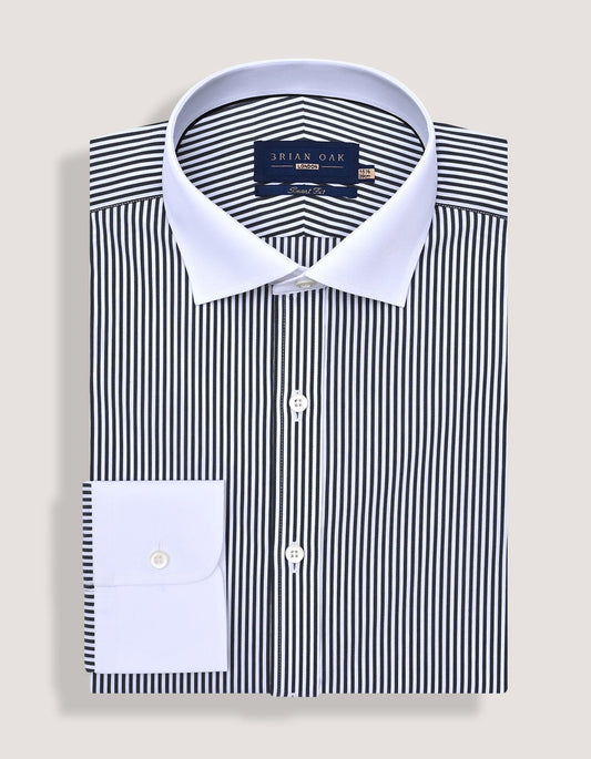Monochrome Striped Shirt with White Collar