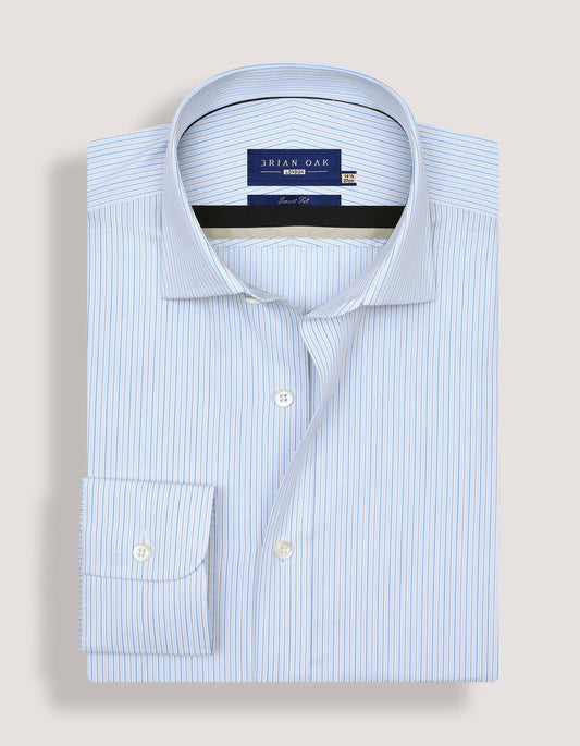Striped Cotton Dress Shirt – Blue and Mustard