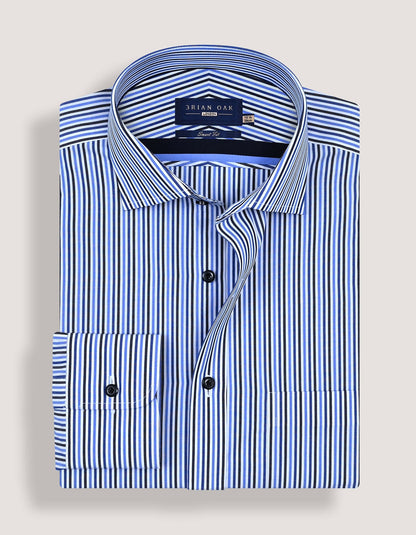 Royal Blue and Navy Striped Formal Shirt