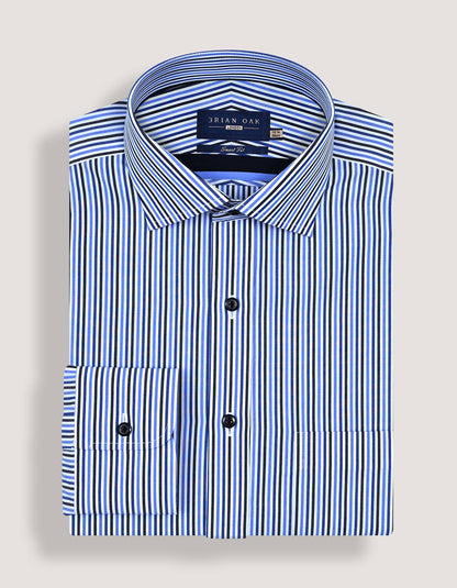 Royal Blue and Navy Striped Formal Shirt