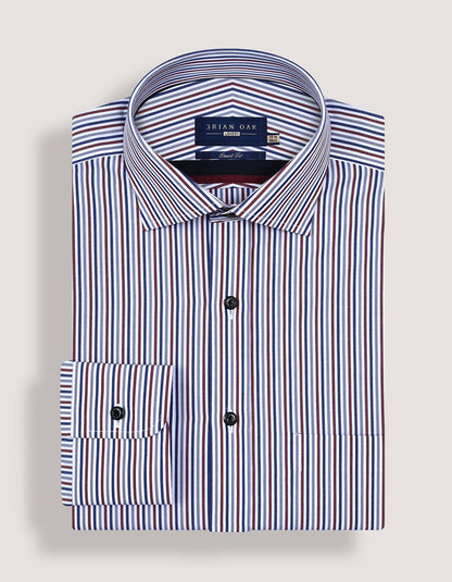 Maroon and White Striped Formal Shirt