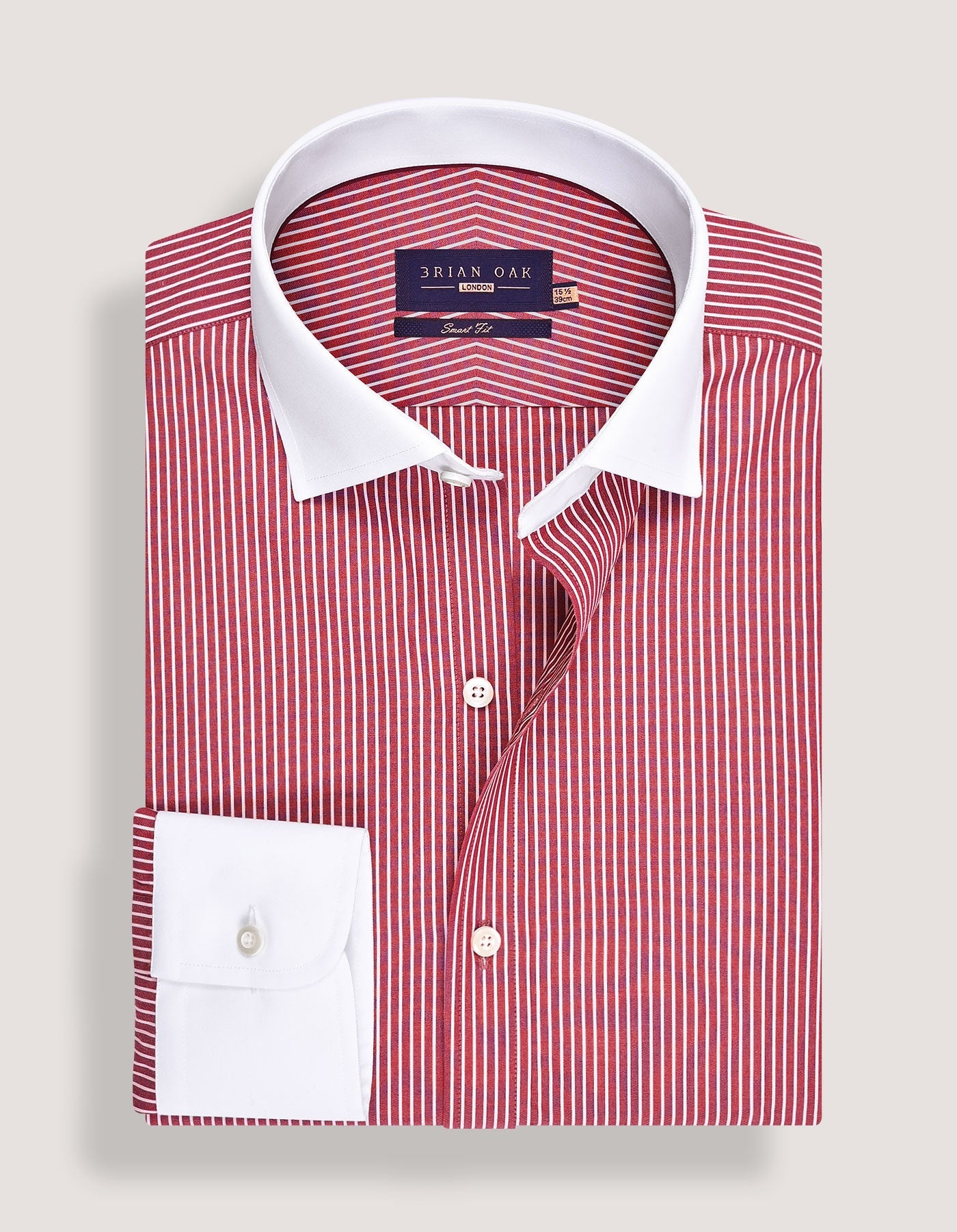 Maroon Stripe Cotton Shirt with Contrast Collar