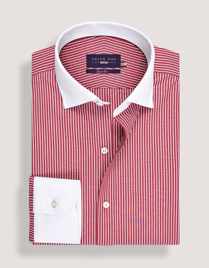 Maroon Stripe Cotton Shirt with Contrast Collar