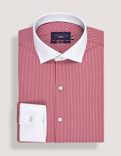 Maroon Stripe Cotton Shirt with Contrast Collar