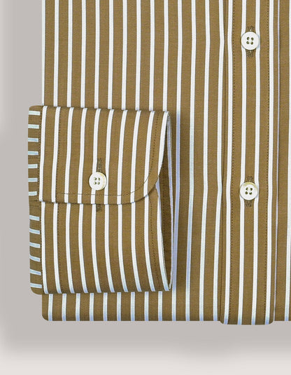 Beige Striped Cotton Dress Shirt