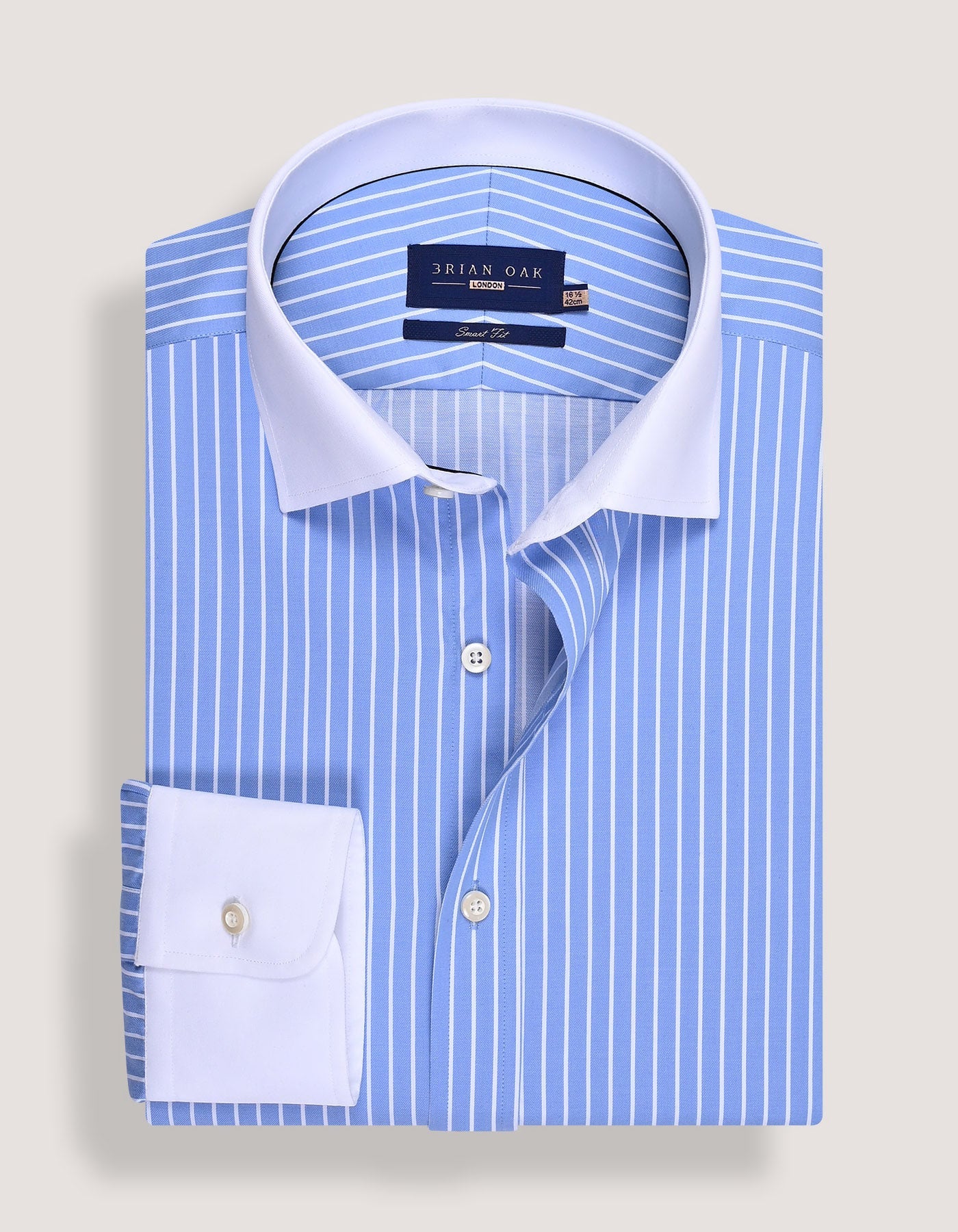 Striped Sky Blue Shirt with Contrast Collar