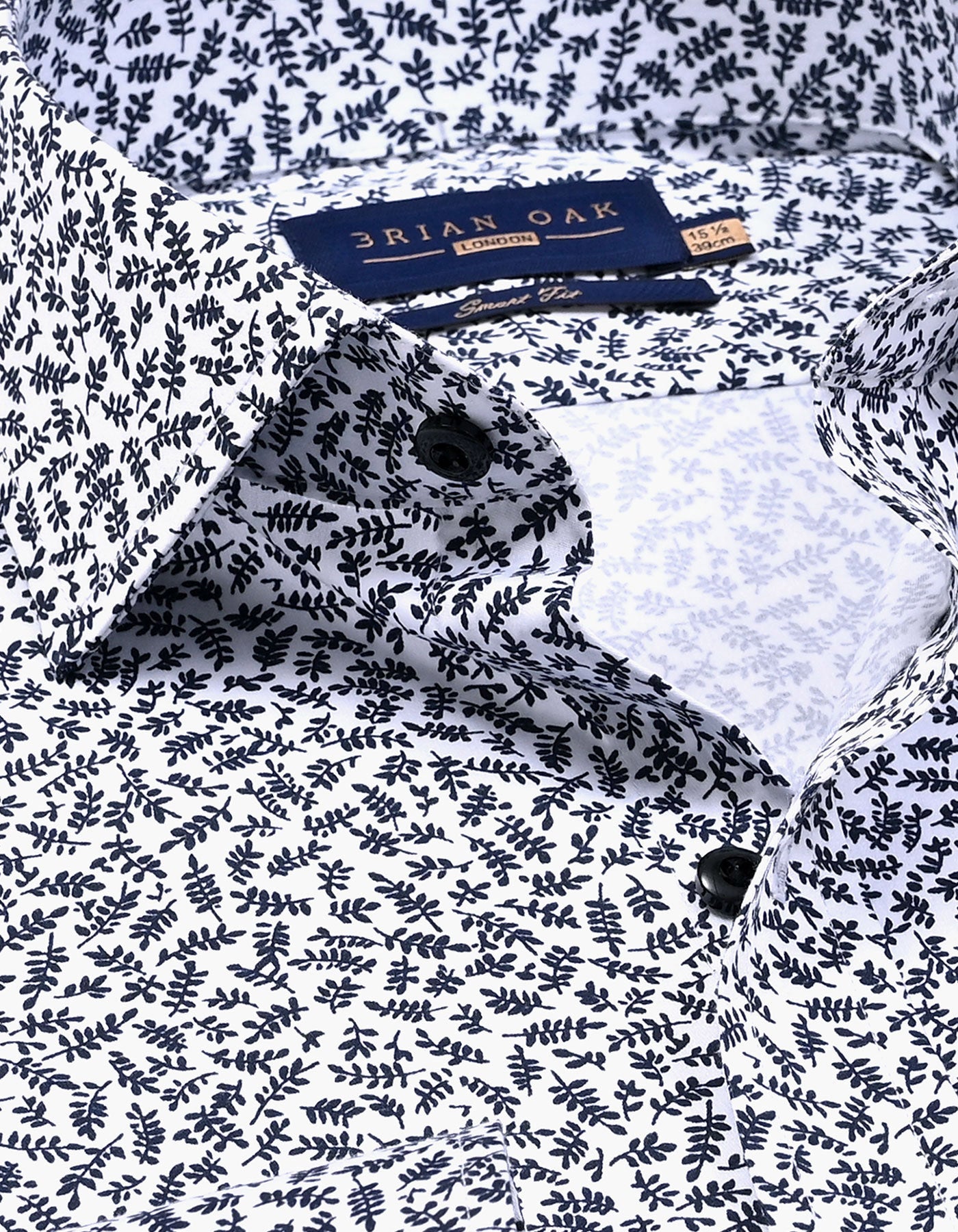 White Formal Shirt with Monochrome Leaf Print