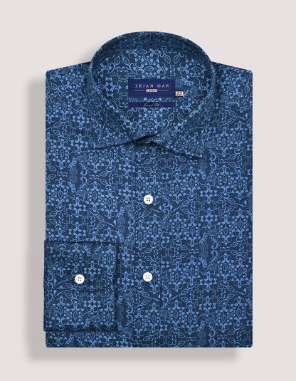 Patterned Dress Shirt – Navy and Blue