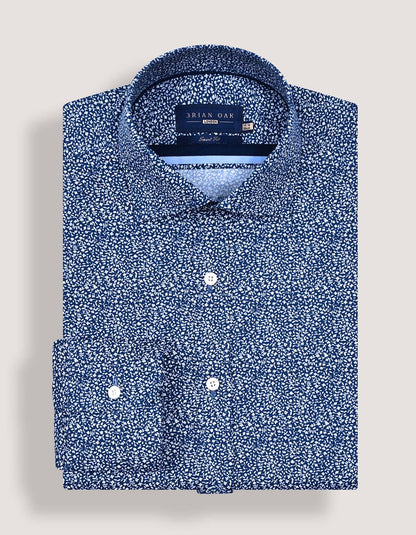 Modern Fit Navy Printed Dress Shirt